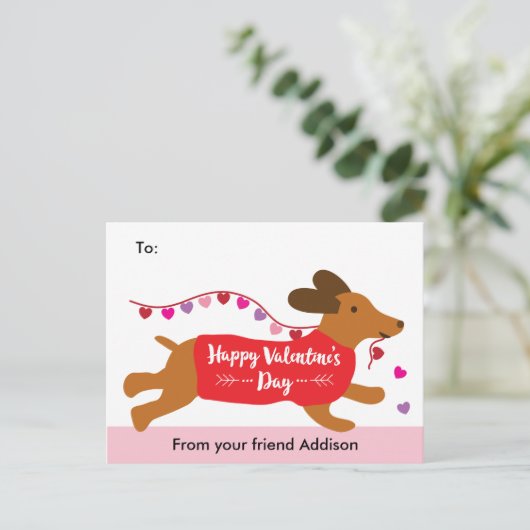 Puppy Love Teckel Hondenschool Valentijn Exchange Feestdagenkaart (Staand voorkant)