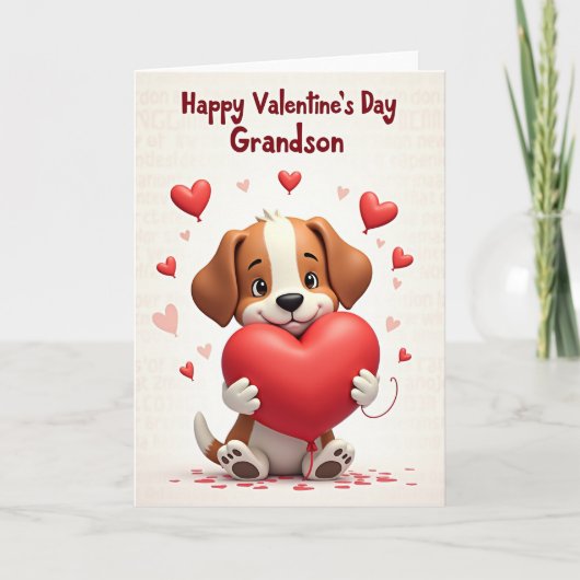Puppy Love Valentines Day Grandson Card Kaart (Voorkant)