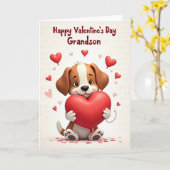 Puppy Love Valentines Day Grandson Card Kaart (Gele Bloem)