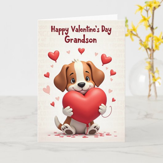 Puppy Love Valentines Day Grandson Card Kaart (Gele Bloem)