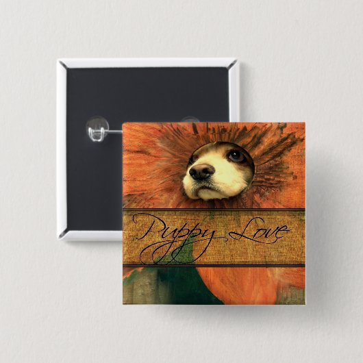 Puppy Love Vierkante Button 5,1 Cm (Voorkant /achterkant)