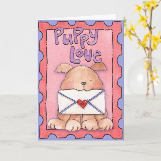 Puppy Love - Wenskaart Kaart (Gele Bloem)