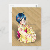 Puppy Love Yukata Girl Briefkaart (Voorkant / Achterkant)