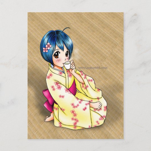 Puppy Love Yukata Girl Briefkaart (Voorkant)