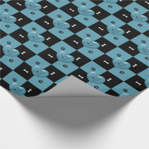 Puppy Lover Checks Blue 01-GIFT WRAPPING PAPER Cadeaupapier