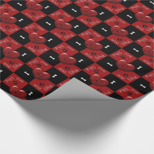 Puppy Lover Checks Red 02-GIFT WRAPPING PAPER Cadeaupapier