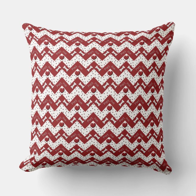 Puppy Lover Chevron Pillow, rood en wit Kussen (Voorkant)