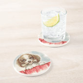 puppy met been zandsteen onderzetter (Zijkant)