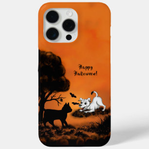 Puppy met Black Cat en Bat, Happy Halloween! iPhone 15 Pro Max Hoesje