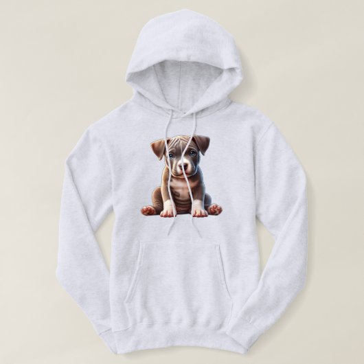 Puppy met blauwe ogen zittend en onschuldig kijken hoodie (Design voorkant)
