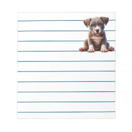 Puppy met blauwe ogen zittend en onschuldig kijken notitieblok