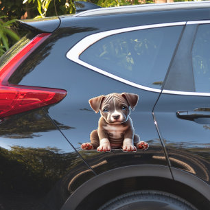 Puppy met blauwe ogen zittend en onschuldig kijken sticker