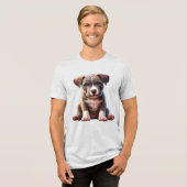 Puppy met blauwe ogen zittend en onschuldig kijken Tri-Blend shirt (Voorkant volledig)