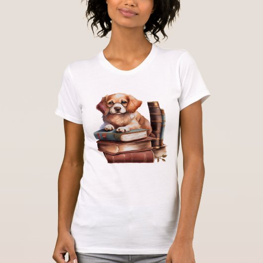 Puppy met boeken, lezer t-shirt (Voorkant)