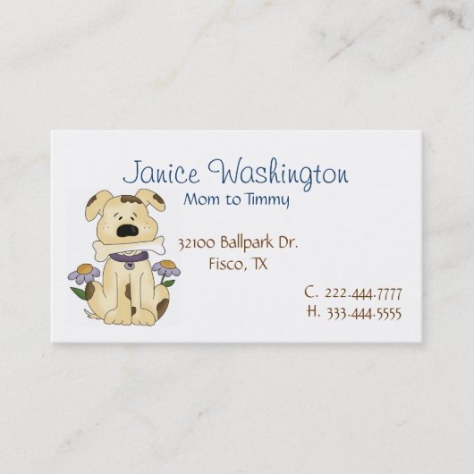 Puppy met Bone Custom Mama Card Contactkaartje (Voorkant)