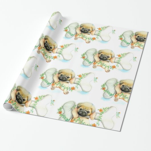 Puppy met bot cadeaupapier (Uitgerold)