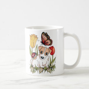 Puppy met Butterfly, Ladybug en Tulips Koffiemok