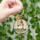 Puppy met Butterfly, Ladybug en Tulips Sleutelhanger (Hand)