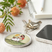 Puppy met Butterfly, Ladybug en Tulips Sleutelhanger (Zijkant)