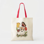 Puppy met Butterfly, Ladybug en Tulips Tote Bag (Voorkant)
