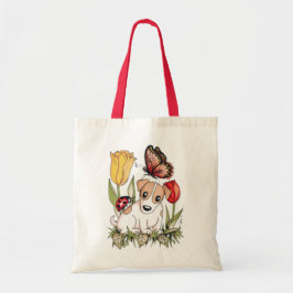 Puppy met Butterfly, Ladybug en Tulips Tote Bag