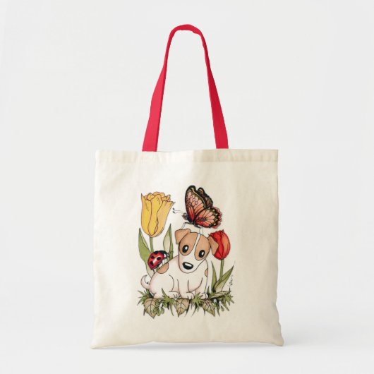 Puppy met Butterfly, Ladybug en Tulips Tote Bag (Voorkant)
