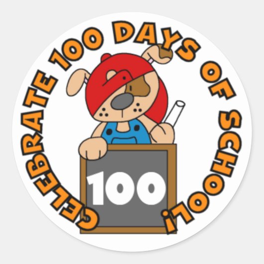 Puppy met Chalk 100 dagen van schoolstickers Ronde Sticker (Voorkant)