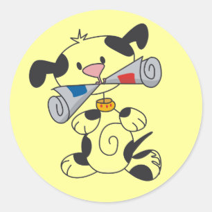 Puppy met de T-shirts en de Giften van de Krant Ronde Sticker