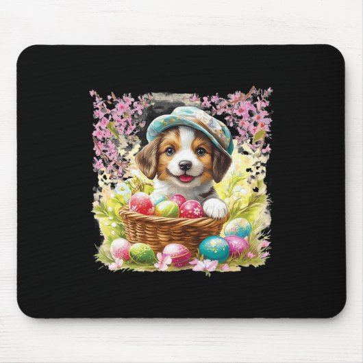 Puppy met een mand vol paaseieren; Happy Eas Muismat (Voorkant)