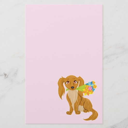 Puppy met Flower Bouquet Briefpapier (Voorkant)