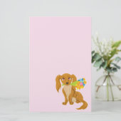 Puppy met Flower Bouquet Briefpapier (Staand voorkant)