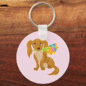 Puppy met Flower Bouquet Sleutelhanger (Voorkant)