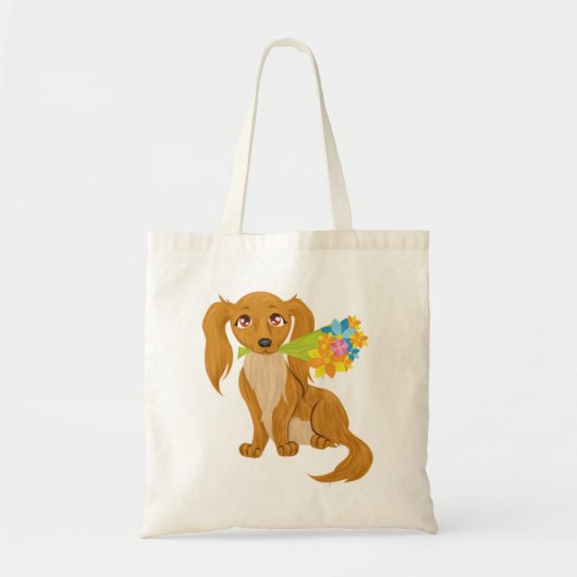Puppy met Flower Bouquet Tote Bag (Voorkant)