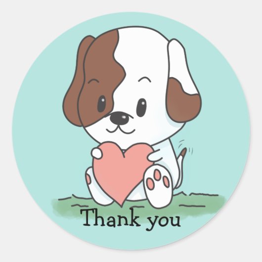Puppy met hart bedankt ronde sticker (Voorkant)