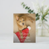 Puppy met het pet van de Kerstman Feestdagenkaart (Staand voorkant)