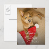 Puppy met het pet van de Kerstman Feestdagenkaart (Voorkant / Achterkant)