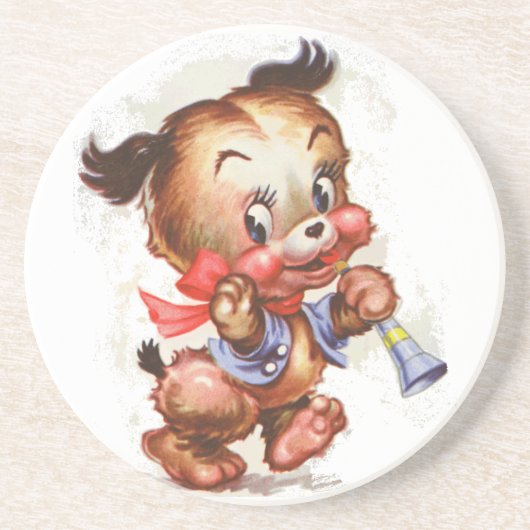 puppy met hoorn zandsteen onderzetter (Voorkant)