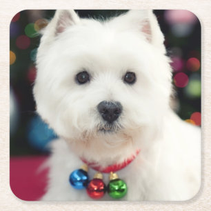 Puppy met kerstbel op hals kartonnen onderzetters