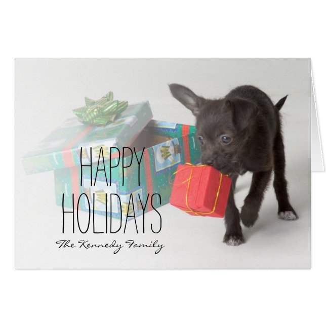 Puppy met kerstcadeaus (Voorkant Horizontaal)