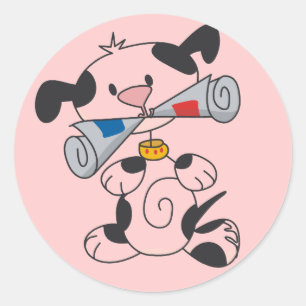 Puppy Met Kranten T-shirts En Geschenken Ronde Sticker