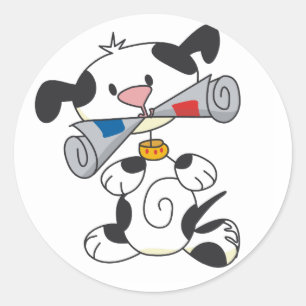Puppy Met Kranten T-shirts En Geschenken Ronde Sticker