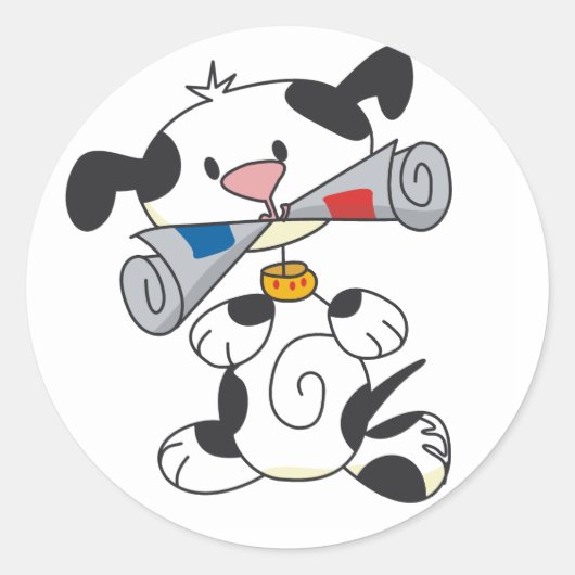 Puppy Met Kranten T-shirts En Geschenken Ronde Sticker (Voorkant)