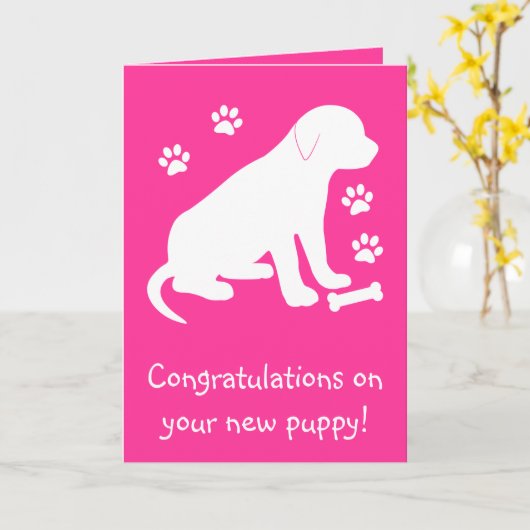 Puppy met Pawprinters en bot Kaart (Gele Bloem)