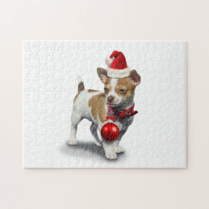 Puppy met pet voor kerst en bal legpuzzel