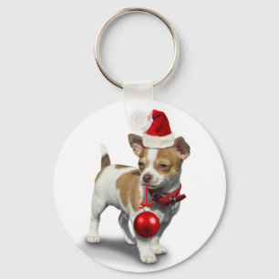 Puppy met pet voor kerst en bal sleutelhanger