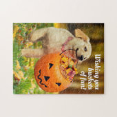 Puppy met pompoen Bucket Legpuzzel (Horizontaal)