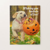 Puppy met pompoen Bucket Legpuzzel (Verticaal)