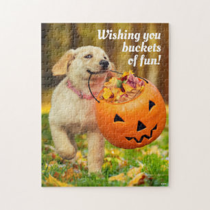 Puppy met pompoen Bucket Legpuzzel