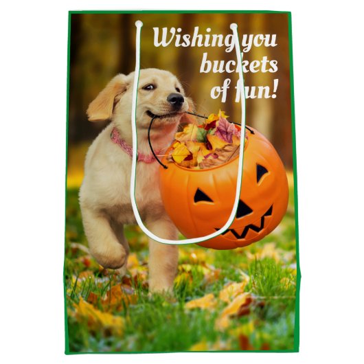 Puppy met pompoen Bucket Medium Cadeauzakje (Achterkant)