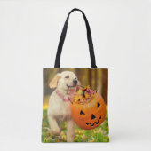 Puppy met pompoen Bucket Tote Bag (Voorkant)